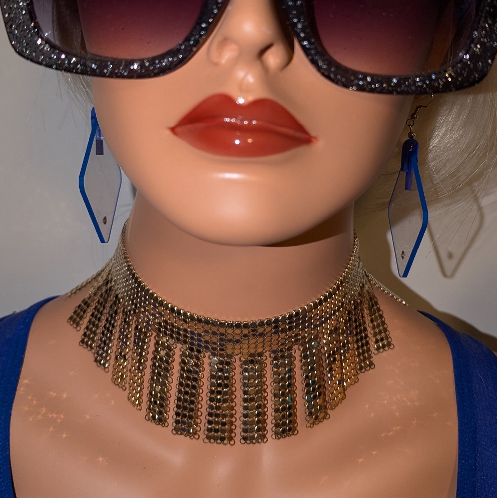 EVC GOLD TONE WHITING AND DAVIS CHOKER NECKLACE